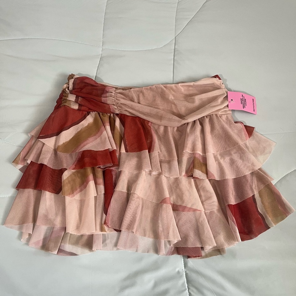 PrettyLittleThing Pink and Red Ruffled Mini Skirt